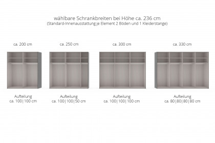 Glasgow von Wiemann - Schwebetürenschrank graphit - Mattglas grau