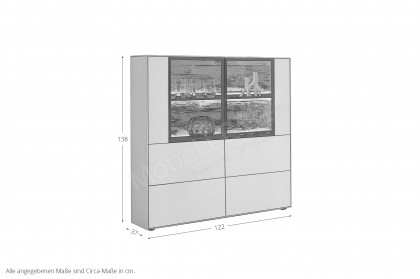 WM 2470 von Wöstmann - Highboard in weißem Lack mit Glasausschnitten