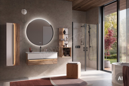 Jarin von Musterring - Badezimmer in Altholz-Eiche und Colorglas weiß