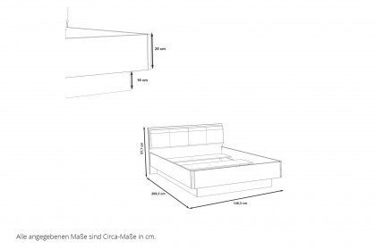 Jacky von Forte - Bett 140x200 cm mit Sockel & Kopfteilpolster