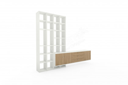 Manhattan von Rietberger - Sideboard mit Regal in Lack weiß und Eiche