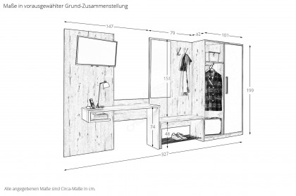 MULTIFLEX von Schlüter Möbelfabrik - Garderoben-Set mit Schreibtisch Eiche