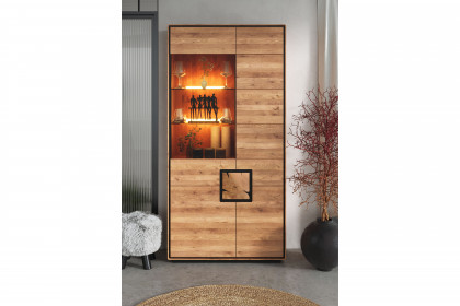 WZ-0625 von GK Möbelvertrieb - Vitrine II-L aus Wildeiche mit Hirnholz