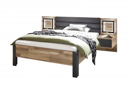 Dallas von POL Power - Queensize-Bett 140 x 200 cm dunkelgrau - Eiche