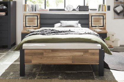 Dallas von POL Power - Queensize-Bett 140 x 200 cm dunkelgrau - Eiche