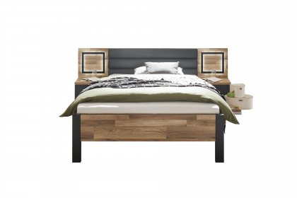 Dallas von POL Power - Queensize-Bett 140 x 200 cm dunkelgrau - Eiche