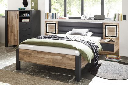 Dallas von POL Power - Queensize-Bett 140 x 200 cm dunkelgrau - Eiche