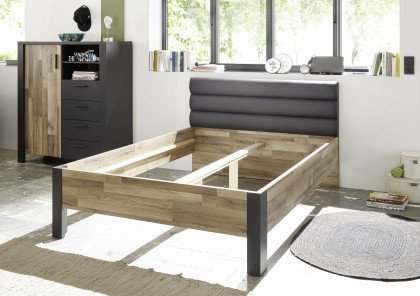 Dallas von POL Power - Queensize-Bett 140 x 200 cm dunkelgrau - Eiche