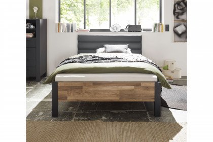 Dallas von POL Power - Queensize-Bett 140 x 200 cm dunkelgrau - Eiche