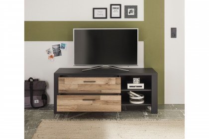 Dallas von POL Power - Fernsehschrank mit Schubkästen grau - Montana Eiche