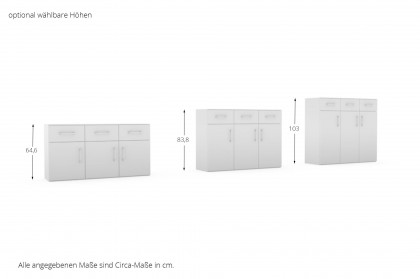 MULTIFLEX von Schlüter Möbelfabrik - weißes Sideboard NEXT mit 3 Schubladen & 3 Türen