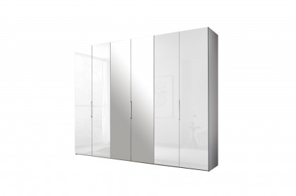 Extenso-sleeping von Staud - weißer Kleiderschrank mit Glas- und Spiegeltüren