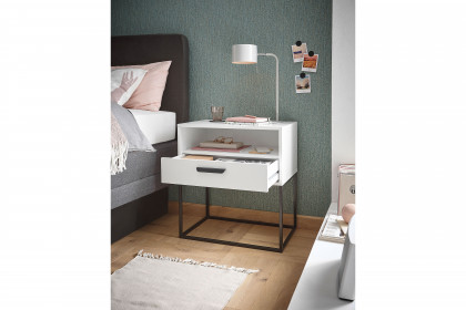 Cudro von POL Power - weiße Nachtkonsole ca. 60 cm breit in Boxspringhöhe