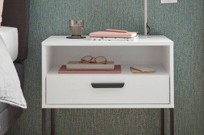 Cudro von POL Power - weiße Nachtkonsole ca. 60 cm breit in Boxspringhöhe
