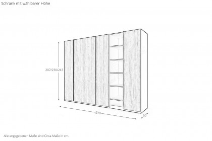 CD Studioline von Disselkamp - Kleiderschrank mit Regal Eiche - basalt