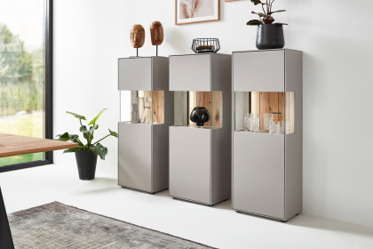 WM 2380 von Wöstmann - Highboard 3er-Set in samtgrauem Lack mit Balkeneiche