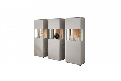 WM 2380 von Wöstmann - Highboard 3er-Set in samtgrauem Lack mit Balkeneiche