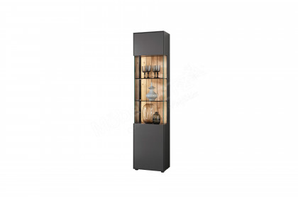 WM 2380 von Wöstmann - Vitrine eintürig, in Lack graphitgrau mit Eichenakzent
