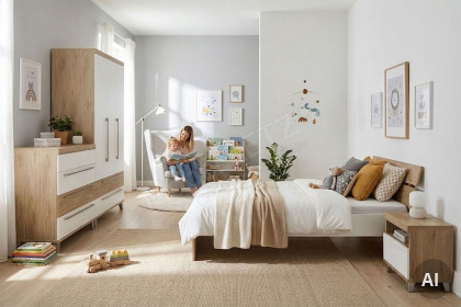Remo von Paidi - Kinderzimmer-Set Eiche-Bordeaux - kreideweiß