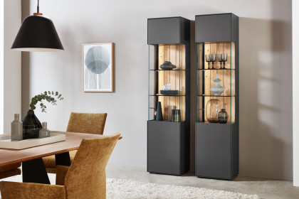 WM 2380 von Wöstmann - Vitrine 2er-Set in Graphitgrau mit Eichenakzent