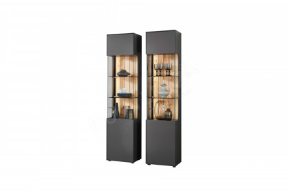 WM 2380 von Wöstmann - Vitrine 2er-Set in Graphitgrau mit Eichenakzent