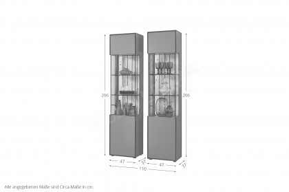WM 2380 von Wöstmann - Vitrine 2er-Set in Graphitgrau mit Eichenakzent