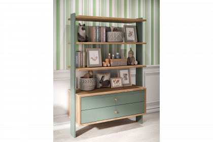 Whenua von Forte - Standregal breit mit 2 Schubladen Mauvella Oak - sage