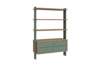 Whenua von Forte - Standregal breit mit 2 Schubladen Mauvella Oak - sage