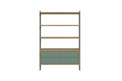 Whenua von Forte - Standregal breit mit 2 Schubladen Mauvella Oak - sage