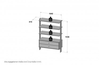 Whenua von Forte - Standregal breit mit 2 Schubladen Mauvella Oak - sage