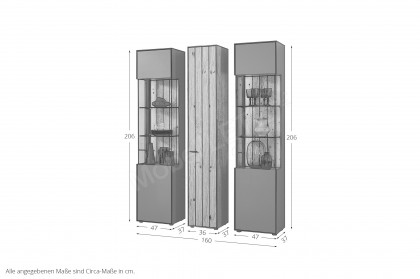 WM 2380 von Wöstmann - Vitrine 2er-Set mit Holzschrank Eiche
