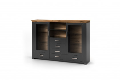 New York von set one by Musterring - Highboard in Anthrazit und Eiche inklusive Beleuchtung