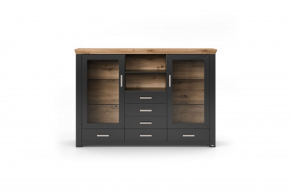 New York von set one by Musterring - Highboard in Anthrazit und Eiche inklusive Beleuchtung