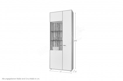 WM 2380 von Wöstmann - Vitrine in weißem Lack mit Balkeneiche
