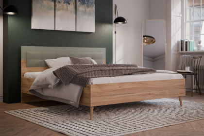 Whenua von Forte - Doppelbett 180x200 cm Eiche - salbeigrün
