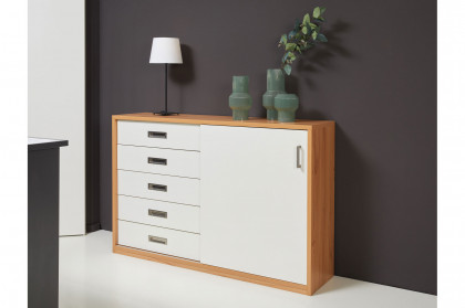 MULTIFLEX von Schlüter Möbelfabrik - Schiebetürkommode DE LUXE weiß - Kernbuche
