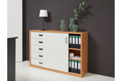 MULTIFLEX von Schlüter Möbelfabrik - Schiebetürkommode DE LUXE weiß - Kernbuche