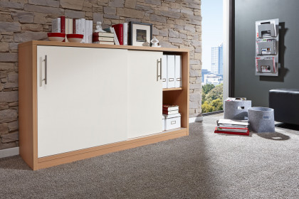 MULTIFLEX von Schlüter Möbelfabrik - DE LUXE Schiebetürkommode weiß - Eiche