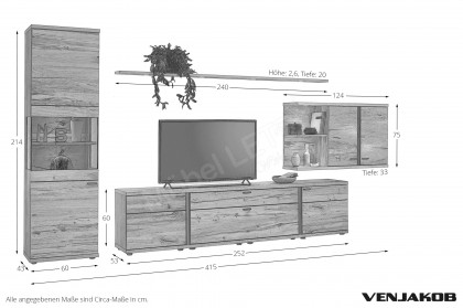 Plan X4 von Venjakob - Wohnwand X417 Eiche rustico hell