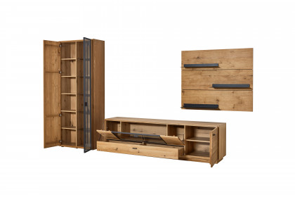 Olvera von IDEAL Möbel - Wohnwand dreiteilig, Asteichenfurnier und Massivholz