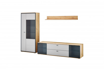Domingo von IDEAL Möbel - Wohnwand Eiche Artisan/ kaschmir Melamin mit Rillenoptik