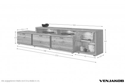 Plan X4 von Venjakob - Lowboard mit Aufsatzelement Eiche rustico hell geölt