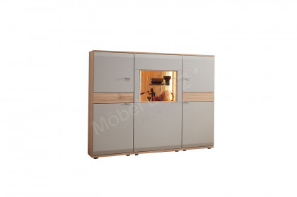 Mira-living von Stralsunder - Highboard B15073 lichtgrau/ Naturbuche inklusive Beleuchtung