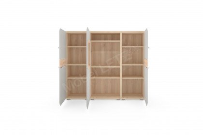 Mira-living von Stralsunder - Highboard B15073 lichtgrau/ Naturbuche inklusive Beleuchtung