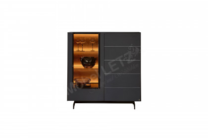 Q-Media 2.0 von Musterring - Highboard 090 Lack schwarz/ Mattglas schwarz
