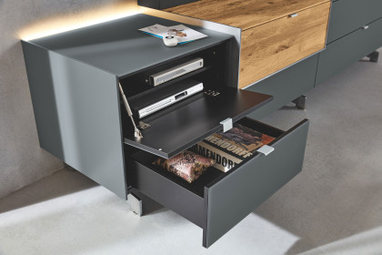 Q-Media 2.0 von Musterring - Lowboard 801 Lack grau/ Mattglas grau