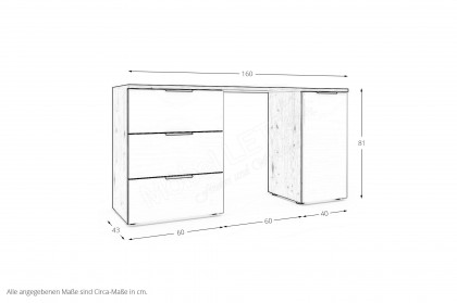 Como von Wiemann - Schminktisch Bianco-Eiche - Weißglas