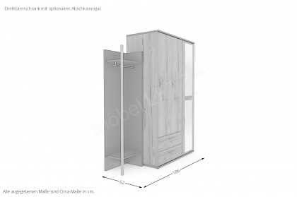 New York von Priess Möbel - Drehtürenschrank ca. 203 cm hoch, 2 SK
