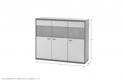 Domingo von IDEAL Möbel - Highboard Eiche Artisan/ kaschmir Melamin