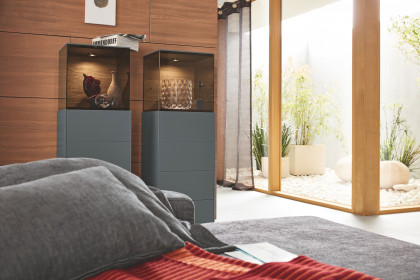 Q-Media 2.0 von Musterring - Vitrine 085 Lack grau/ Mattglas grau